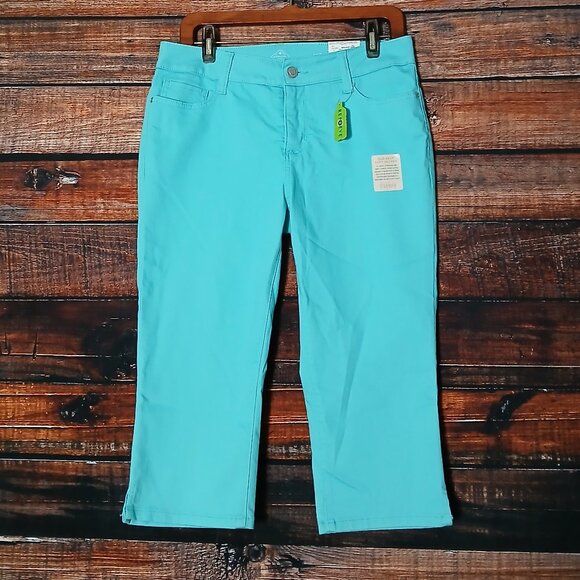 NWT St Johns Bay Capri Jeans 10P Aqua Sail Mid Rise Stretch - Picture 2 of 10